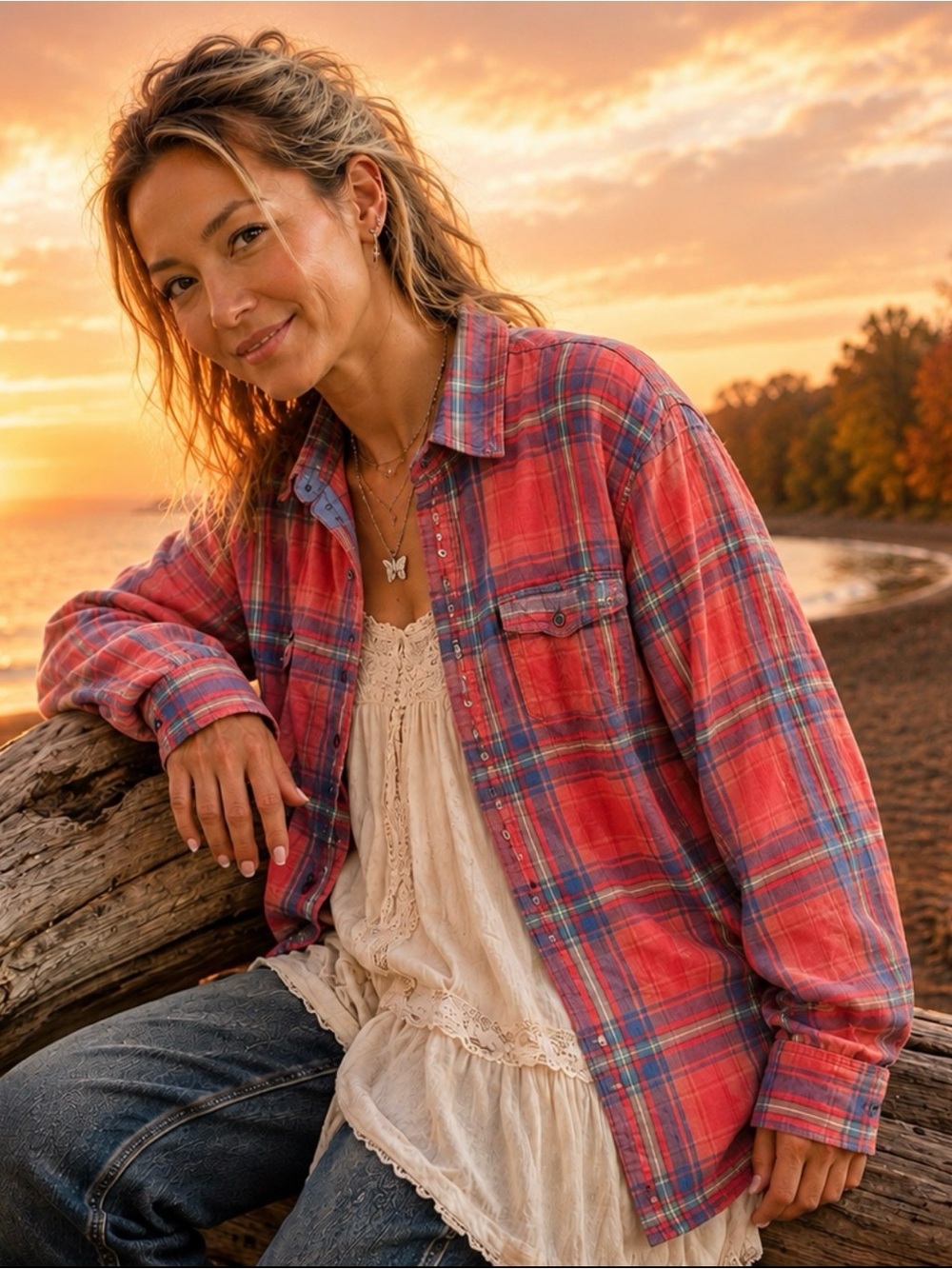 Women's Fall/Winter Plaid Button-Up Shirt unisex XL